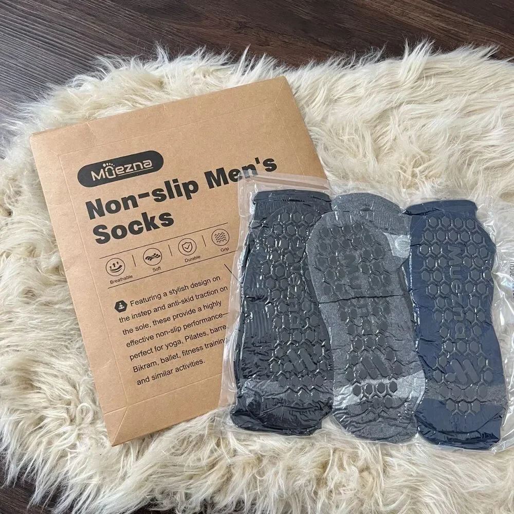 NWT Muezna Men's Non-Slip Yoga Socks,Pilates Socks with Grips Slipper Socks 9-11